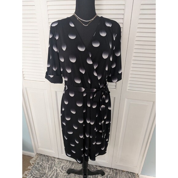 Apt. 9 Dress Women's XL Black White Faux Wrap Stretch Polkadot Casual Corpcore - Picture 1 of 12